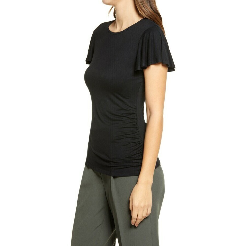 Halogen Ruched Side Knit Top In Black Size S